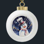 Happy Snowman Art<br><div class="desc">Traditionelles Weihnachtsgemälde von einem glücklichen Schneemann auf niedlichen, dekorativen Ornamenten.</div>