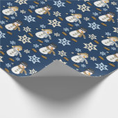 Happy Snowman Blue Christmas Geschenkpapier (Ecke)