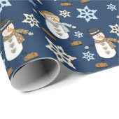 Happy Snowman Blue Christmas Geschenkpapier (Rolleneckpunkt)