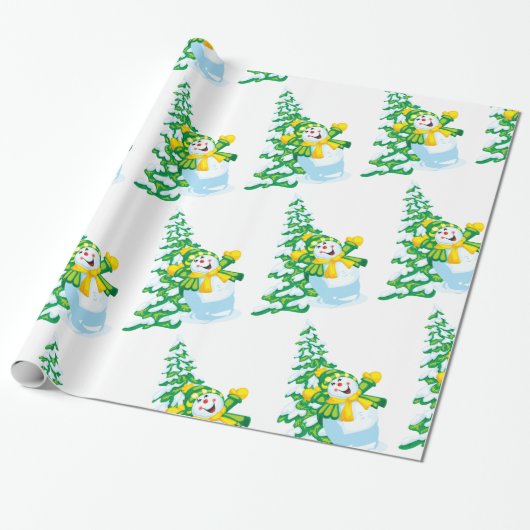 Happy Snowman Cartoon Geschenkpapier (Ungerollt)