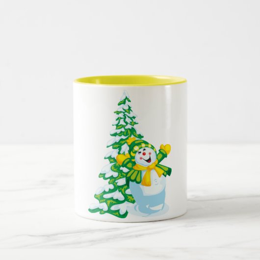 Happy Snowman Cartoon Zweifarbige Tasse (Mittel)