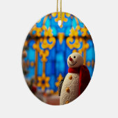 Happy Snowman Christmas – Blue Faux Stained Glass Keramik Ornament (Rechts)