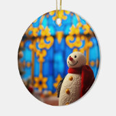 Happy Snowman Christmas – Blue Faux Stained Glass Keramik Ornament (Links)
