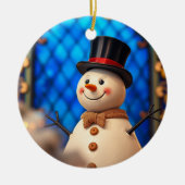 Happy Snowman Christmas Ornament Blue Faux Stained (Vorne)