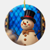 Happy Snowman Christmas Ornament Blue Faux Stained (Hinten)
