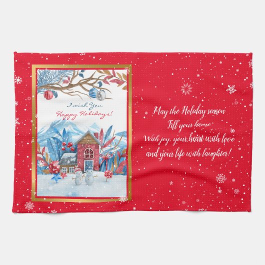 Happy Snowman Customize Geschirrtuch (Horizontal)