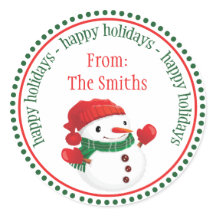 Happy Snowman Dot Circle Labels