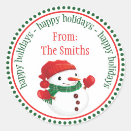 Happy Snowman Dot Circle Labels Runder Aufkleber
