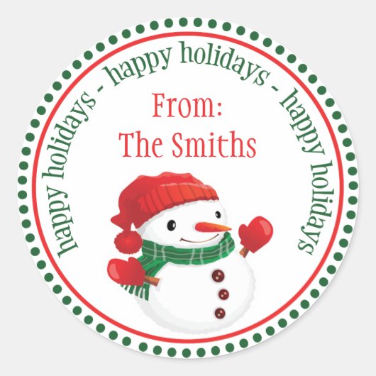 Happy Snowman Dot Circle Labels Runder Aufkleber (Vorderseite)