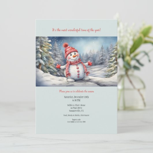 Happy Snowman Einladung (Stehend Vorderseite)