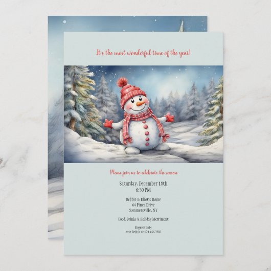 Happy Snowman Einladung (Vorne/Hinten)