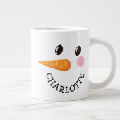Happy Snowman Face Individuelle Name Holiday Gift  Jumbo-Tasse (Rechts)