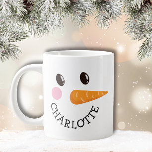 Happy Snowman Face Individuelle Name Holiday Gift  Jumbo-Tasse
