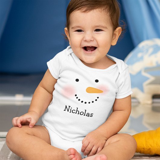 Happy Snowman Face Personalisiert Kids Name Baby Strampler