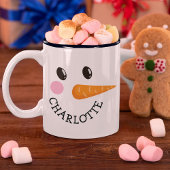 Happy Snowman Face Personalisiert Name Holiday Ges Zweifarbige Tasse
