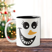 Happy Snowman Face Personalisiert Name Holiday Ges Zweifarbige Tasse