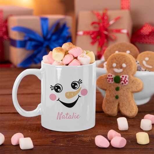 Happy Snowman Face Personalisiert Name Holiday Kaffeetasse