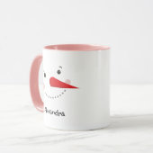 Happy Snowman Face Personalisiert Name Holiday Tasse (Vorderseite Links)