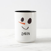 Happy Snowman Face Personalisiert Name Holiday Two Zweifarbige Tasse (Mittel)