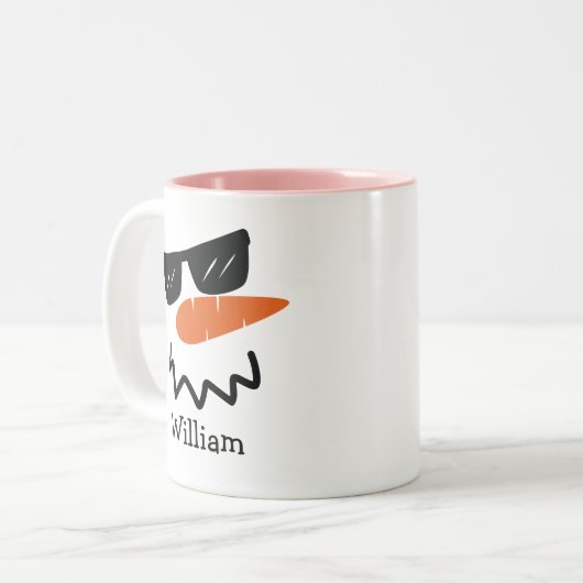 Happy Snowman Face Personalisiert Name Holiday Two Zweifarbige Tasse (Vorderseite Links)