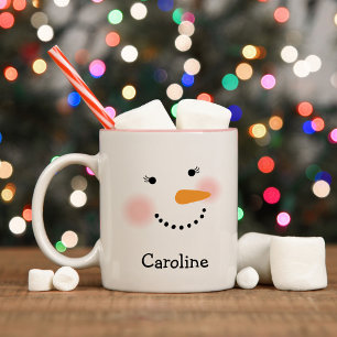 Happy Snowman Face Personalisiert Name Holiday Zweifarbige Tasse