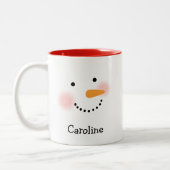 Happy Snowman Face Personalisiert Name Holiday Zweifarbige Tasse (Links)