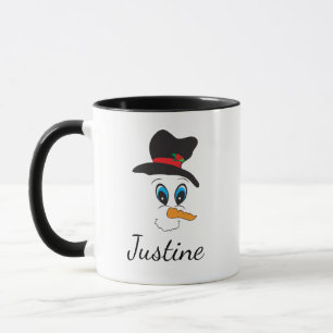 Happy Snowman Face Personalisiert Name Weihnachtsn Tasse