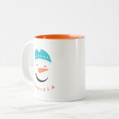 Happy Snowman Face Personalisiert Text Zweifarbige Tasse (Vorderseite Links)