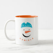 Happy Snowman Face Personalisiert Text Zweifarbige Tasse (Links)
