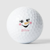 Happy Snowman Face Personalisierter Name Golfball (Vorderseite)
