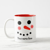 Happy Snowman Face Personalisierter Name Zweifarbige Tasse (Links)
