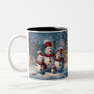 Happy Snowman Family Weihnachten Zweifarbige Tasse