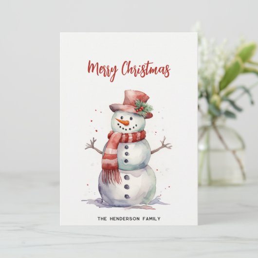 Happy Snowman Frohe Weihnachten Custom Familiennam (Stehend Vorderseite)