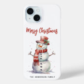 Happy Snowman Frohe Weihnachten Custom Familiennam Case-Mate iPhone Hülle (Rückseite)