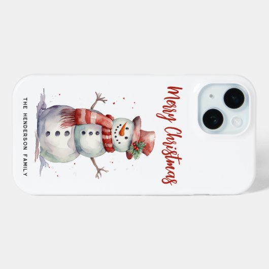 Happy Snowman Frohe Weihnachten Custom Familiennam Case-Mate iPhone Hülle (Rückseite (Horizontal))