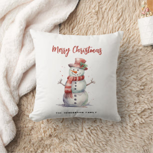 Happy Snowman Frohe Weihnachten Custom Familiennam Kissen