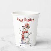 Happy Snowman Frohe Weihnachten Custom Familiennam Pappbecher (Rückseite)