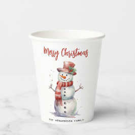 Happy Snowman Frohe Weihnachten Custom Familiennam Pappbecher