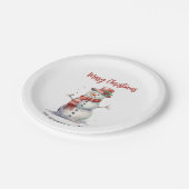 Happy Snowman Frohe Weihnachten Custom Familiennam Pappteller (Schrägansicht)
