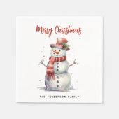 Happy Snowman Frohe Weihnachten Custom Familiennam Serviette (Vorderseite)