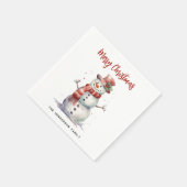 Happy Snowman Frohe Weihnachten Custom Familiennam Serviette (Ecke)
