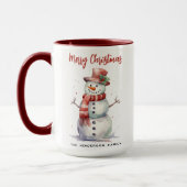 Happy Snowman Frohe Weihnachten Custom Familiennam Tasse (Links)
