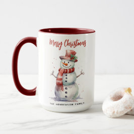 Happy Snowman Frohe Weihnachten Custom Familiennam Tasse