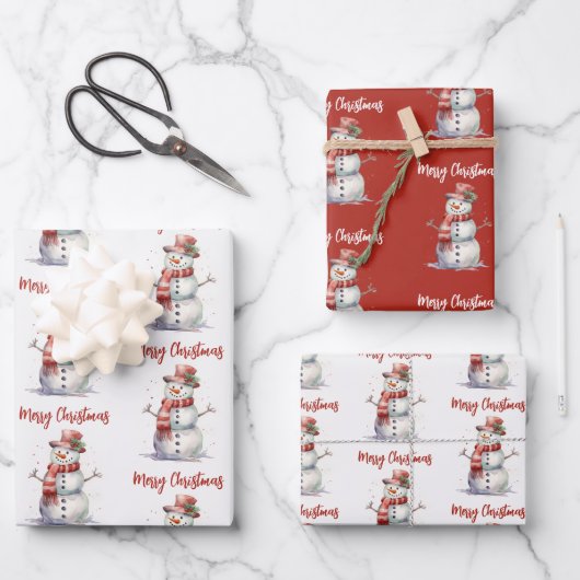 Happy Snowman Frohe Weihnachten Geschenkpapier Set (Vorderseite)