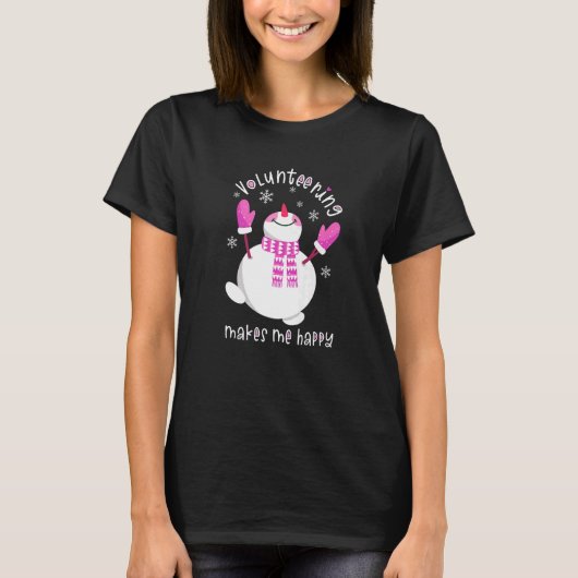 Happy Snowman für Freiwillige Winter Pink T-Shirt (Vorderseite)