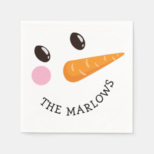 Happy Snowman Gesicht Personalisiert Familienname Serviette