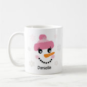 Happy Snowman (Girl) und Schneeflocken - Personali Kaffeetasse (Links)