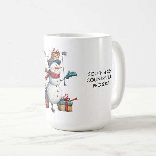Happy Snowman Golfer Weihnachts-Tasse Kaffeetasse (VorderseiteRechts)