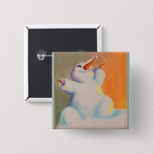 Happy Snowman grüßt den Morgen Button (Vorne & Hinten)