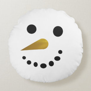 Happy Snowman Holiday Pillow / Gold Nose Rundes Kissen